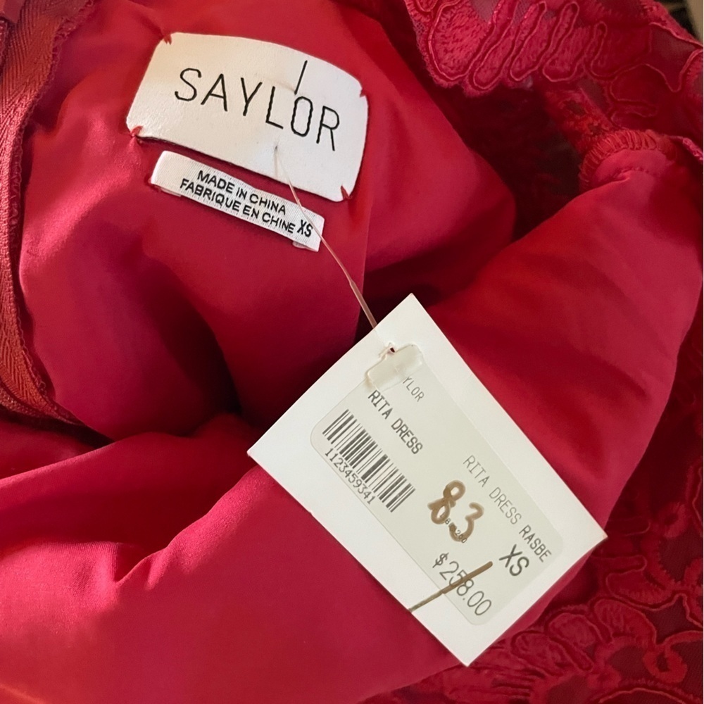 Saylor Red Raspberry Rita Lace A-Line Open Back Dress - Picture 7 of 9